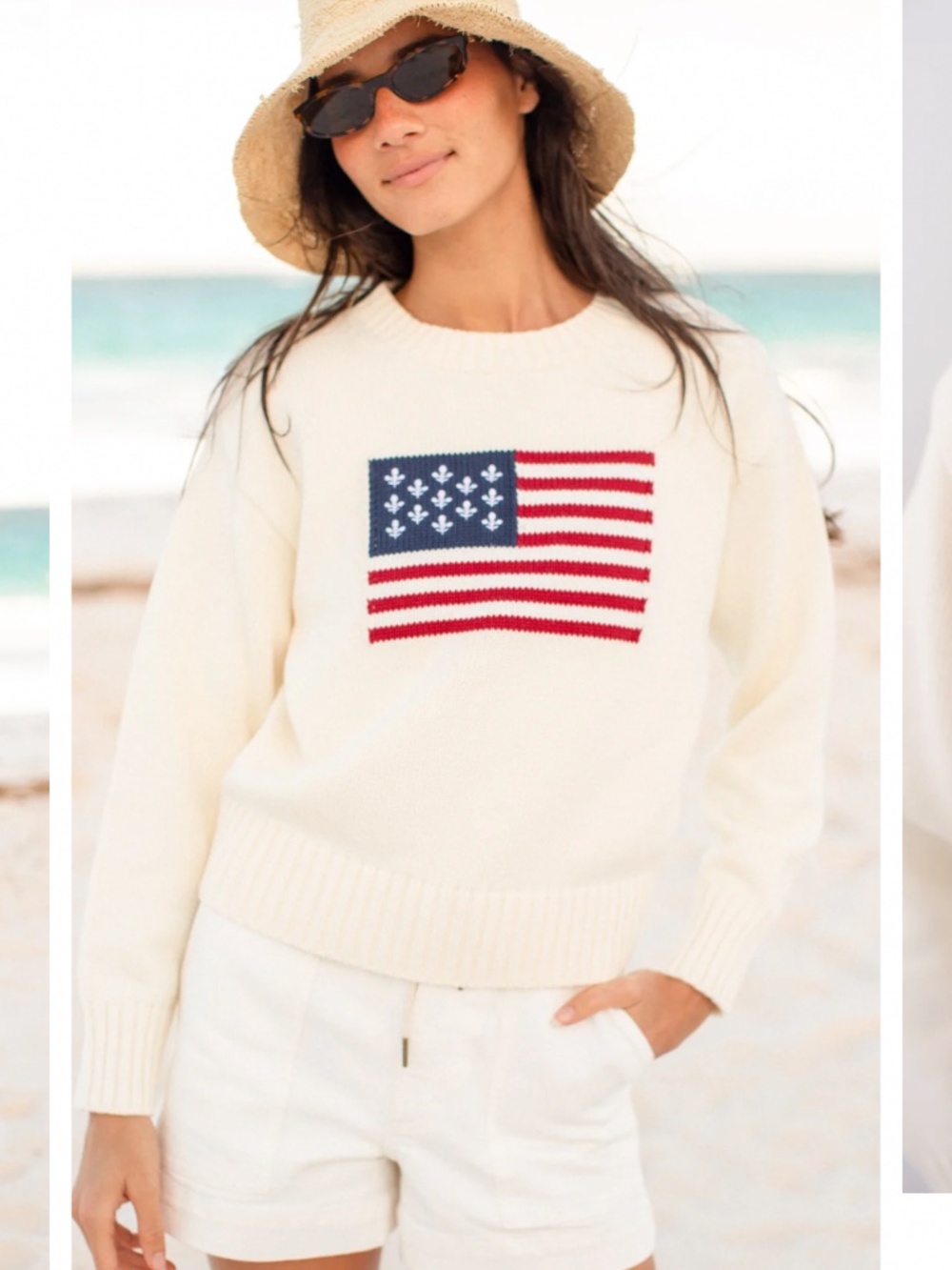 Cream Flag Crewneck Sweater - Women's